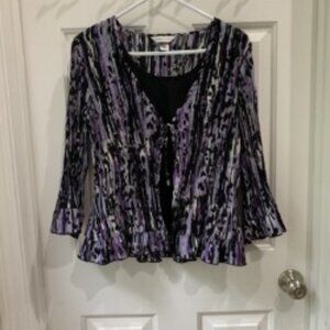 Patterned blouse, Size M, Purple, black, and white
